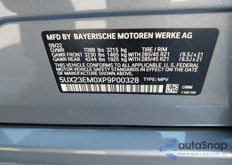 2023 BMW X7 xDrive40I z USA, uszkodzony, nr VIN 5UX23EM0XP9P00328